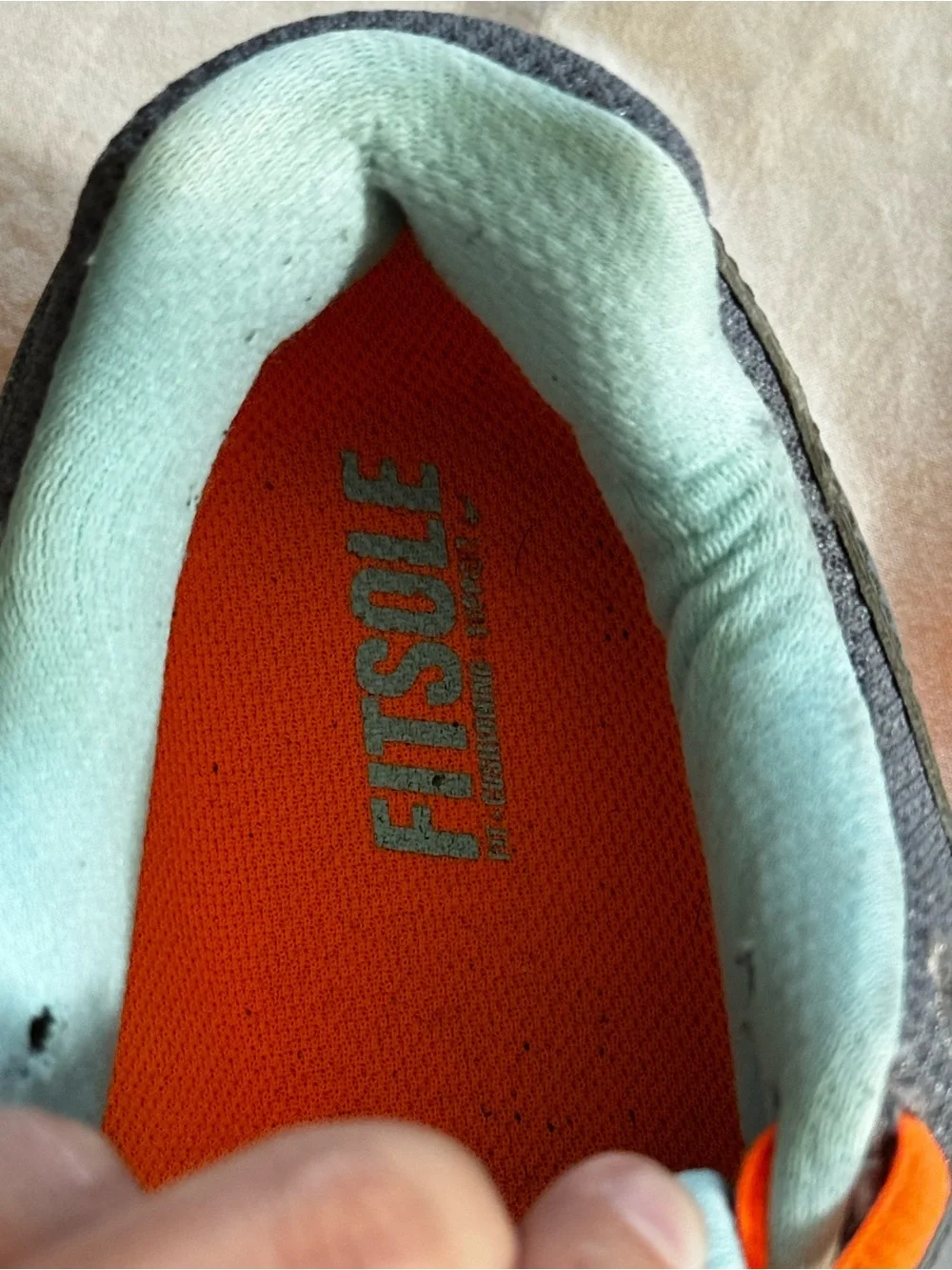 Nike Reax Run 8 Gray Sneakers with Bright Orange Laces and Mint Accents